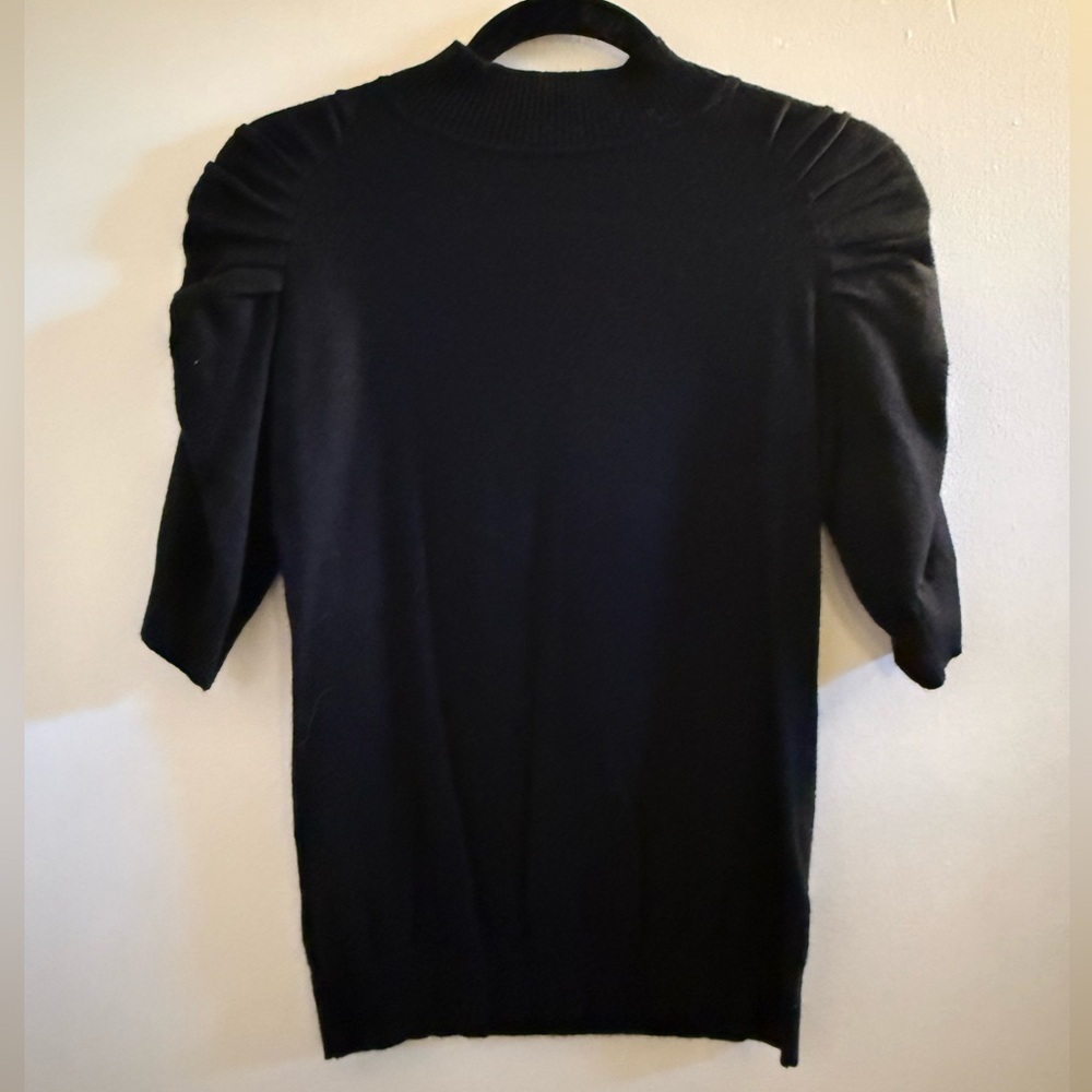 Women’s Pink Lily Black Puff Sleeve Mockneck Sweater Top Tee Shirt Small S